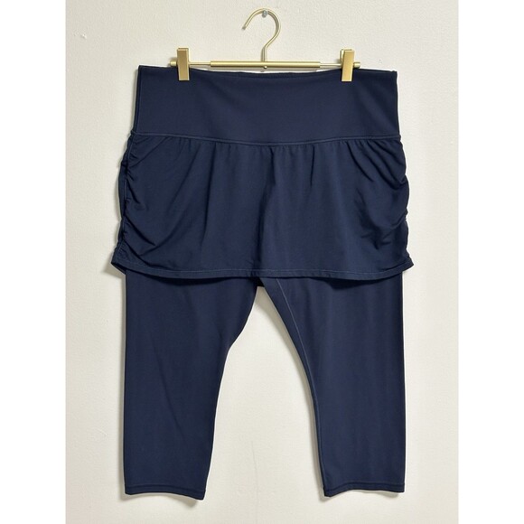 Athleta Elation 2 in 1 Skirted Leggings 7/8 Size XL Navy Blue Modest Yoga - Picture 1 of 12